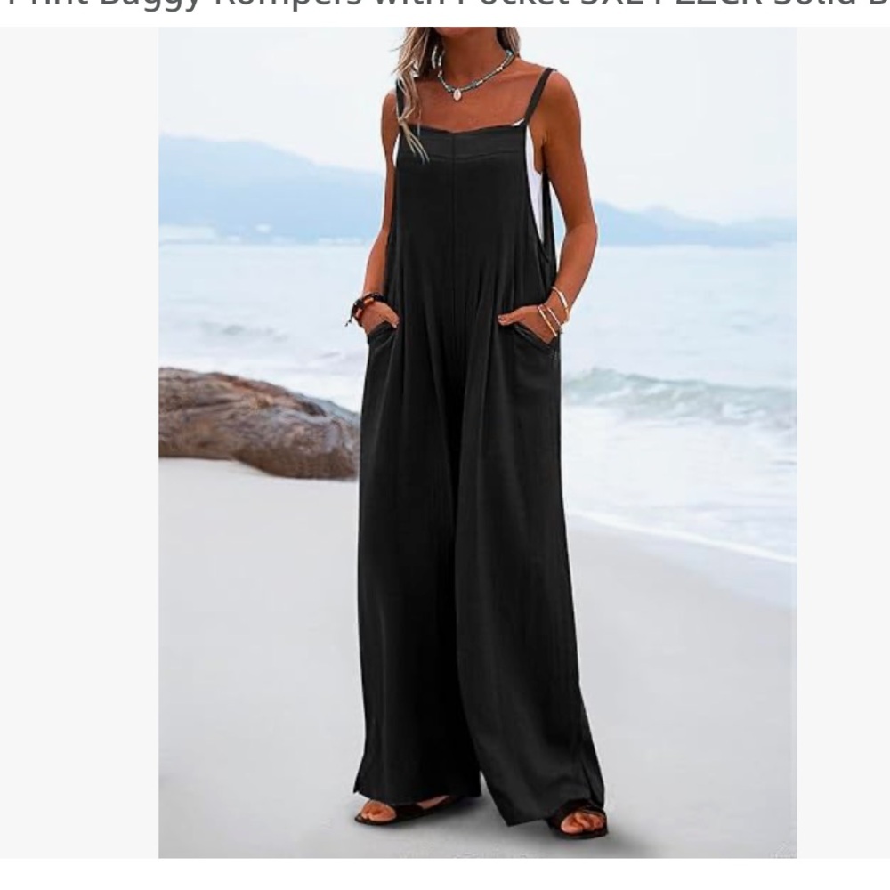 YESNO‎ Black Casual Loose Long Bib Jumpsuit size XL